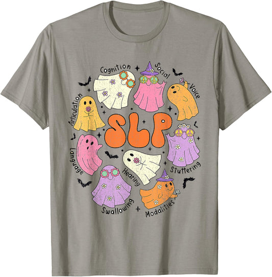 Speech Therapy SLP Ghost Speech Therapy Halloween Slp Hal T-Shirt - T-Shirt | Sand