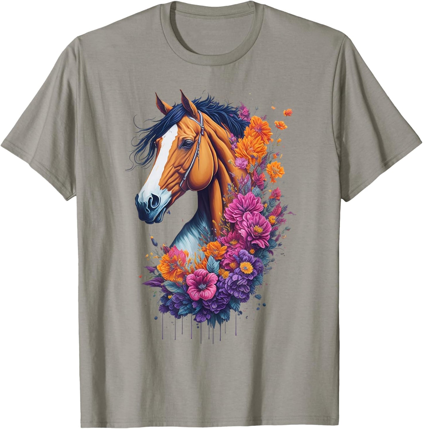 Flower Horse Spring Nature Horse Lovers & Men T-Shirt - T-Shirt | Sand