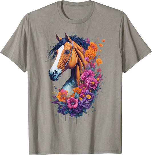 Flower Horse Spring Nature Horse Lovers & Men T-Shirt - T-Shirt | Sand