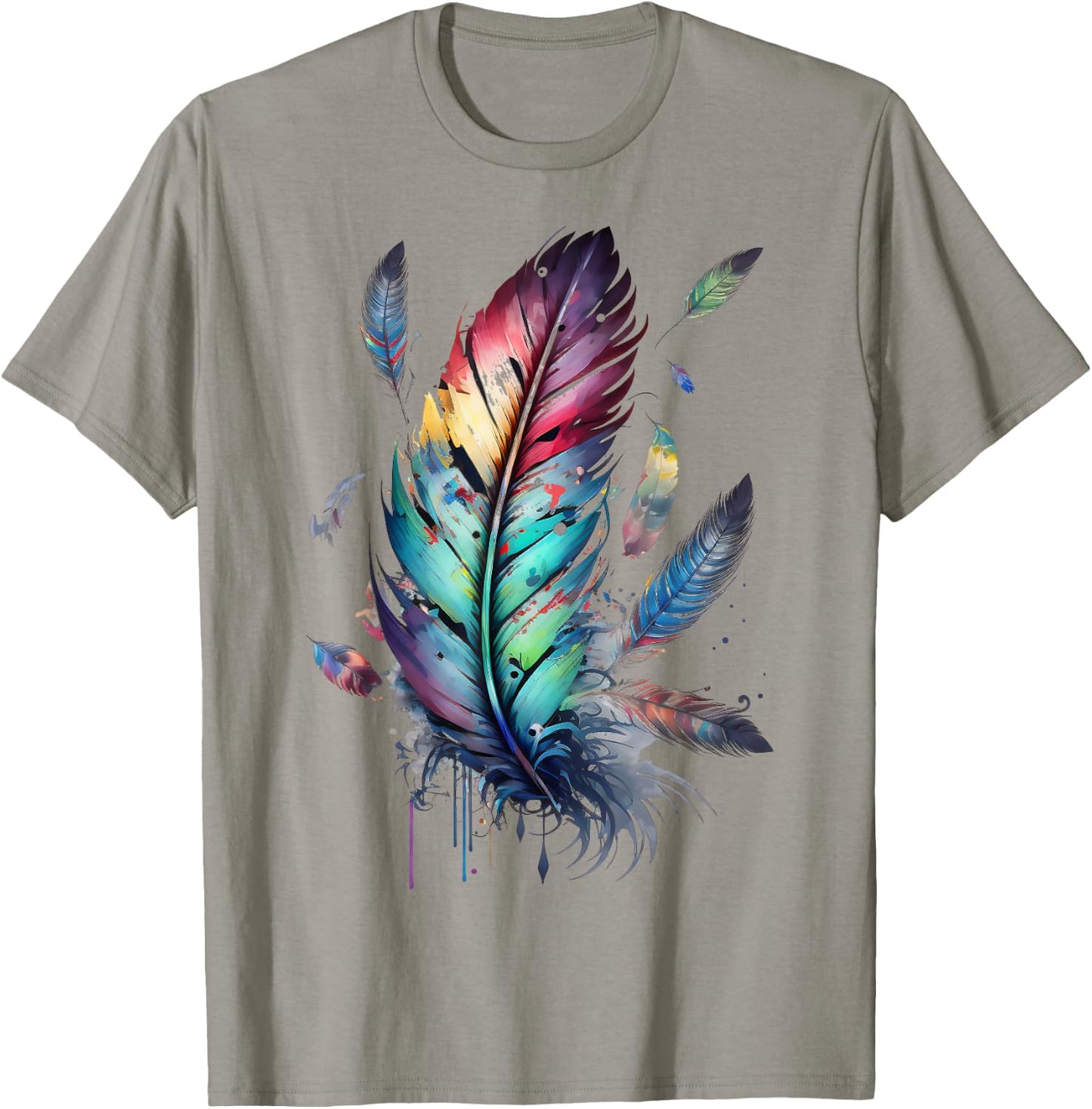 Colorful feathers boho style, bird, Native Americans, symbol T-Shirt - T-Shirt | Sand