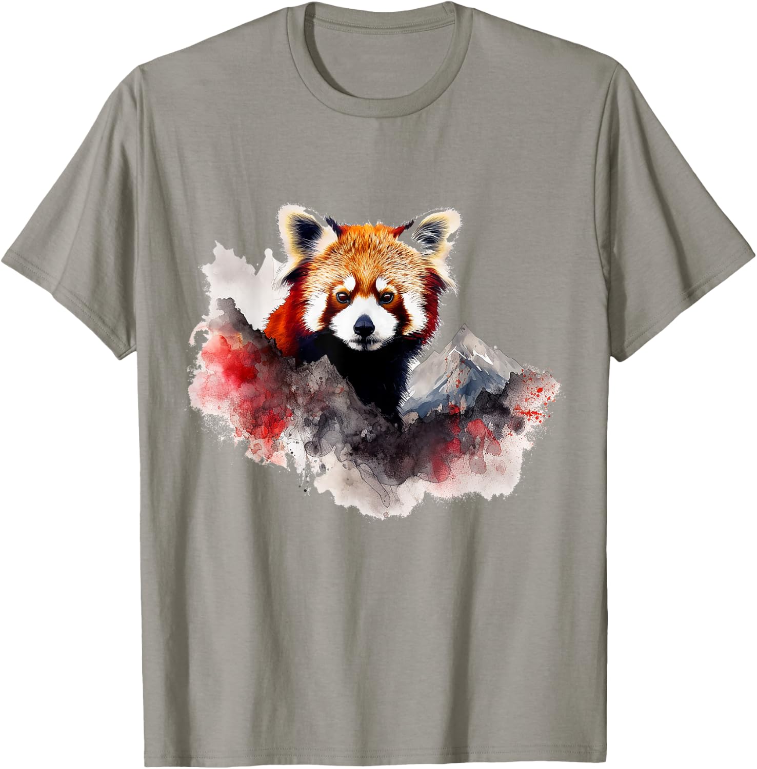 Red Panda Mountains Artwork | Animal Landscape Red Panda T-Shirt - T-Shirt | Sand