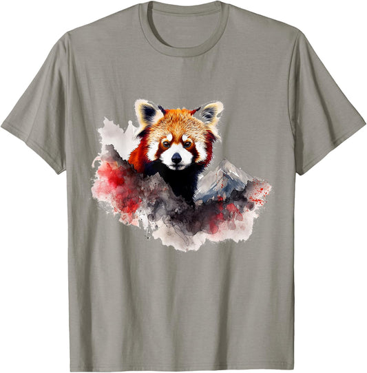 Red Panda Mountains Artwork | Animal Landscape Red Panda T-Shirt - T-Shirt | Sand