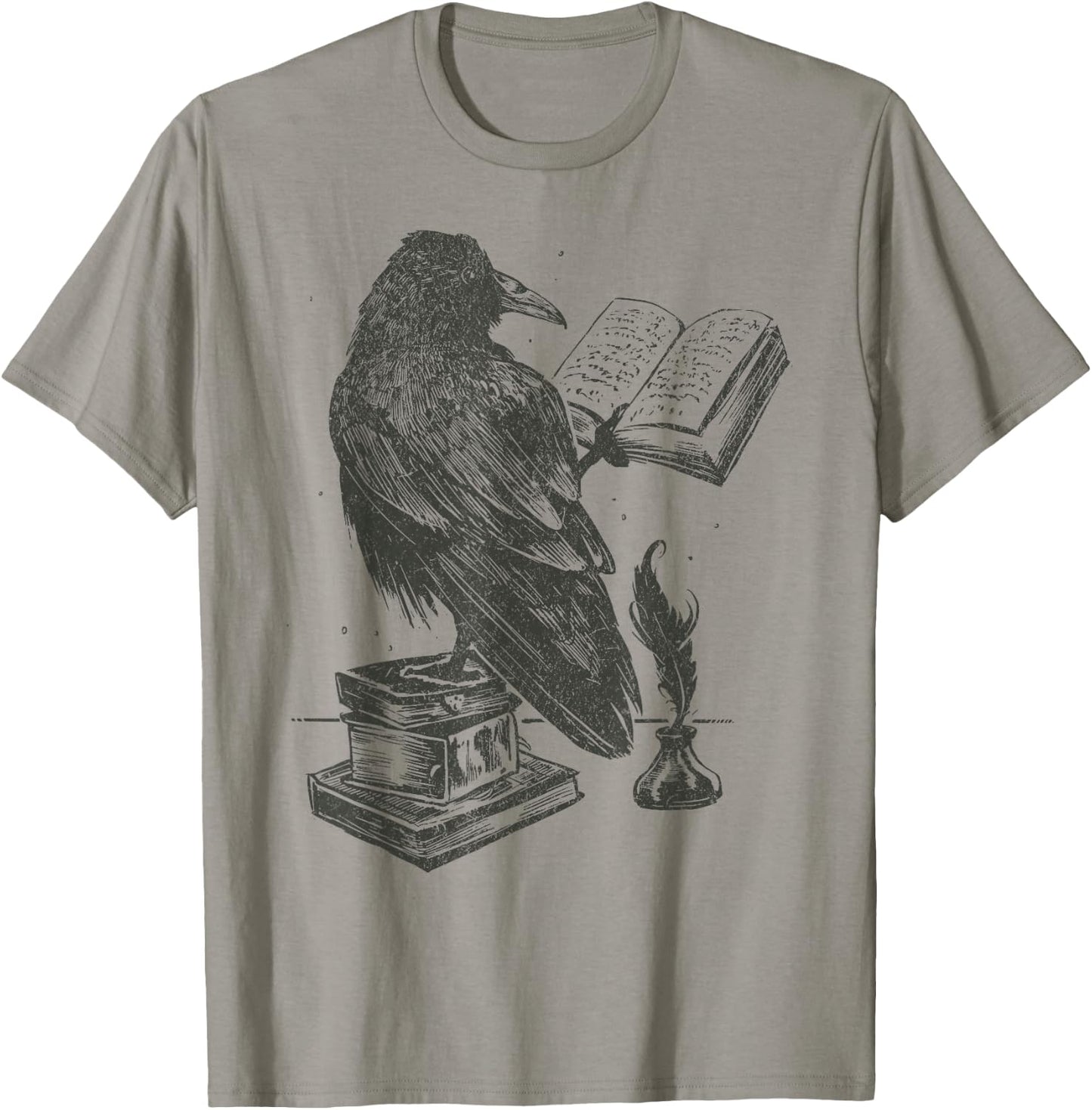 Raven Crow Reading a Magic Book Wizard Animal Bird Reader T-Shirt - T-Shirt | Sand