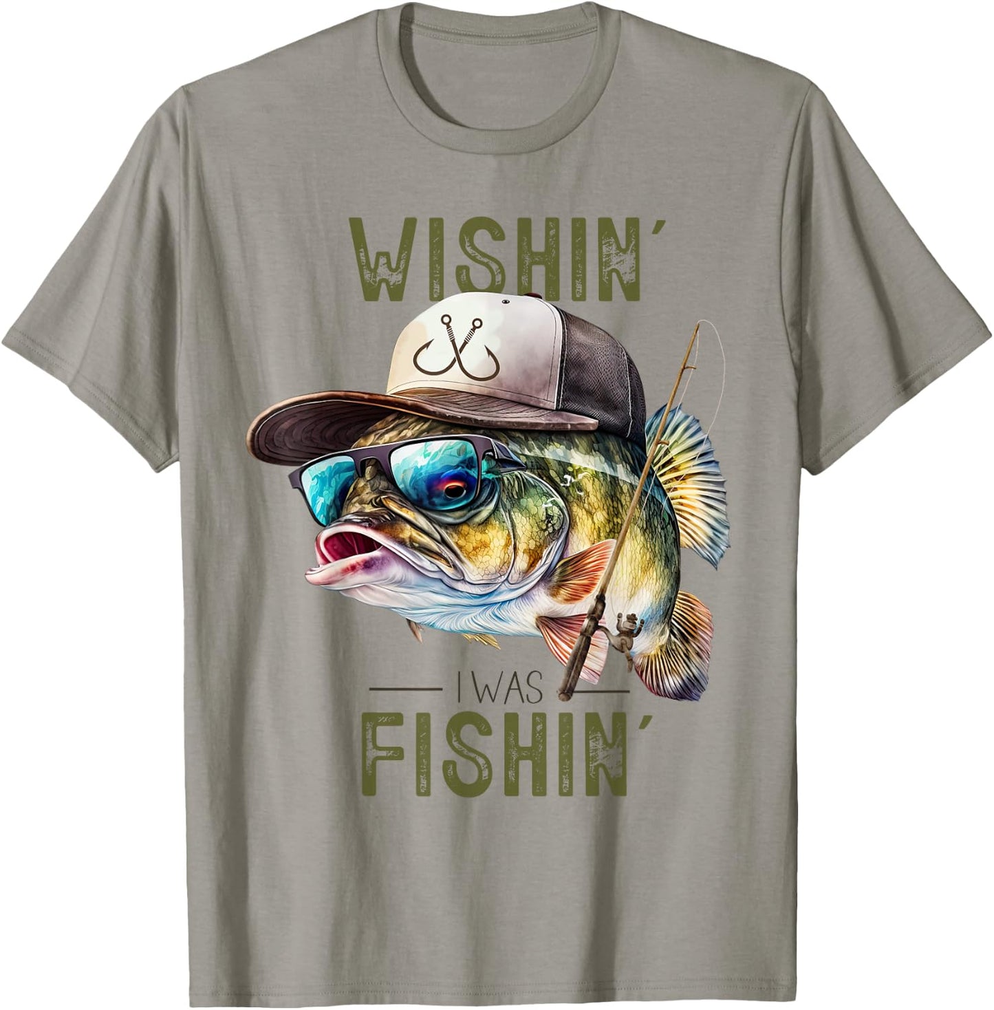 Wishing I was Fishing Large Mouth Bass Funny Fisherman Fish T-Shirt - T-Shirt | Sand