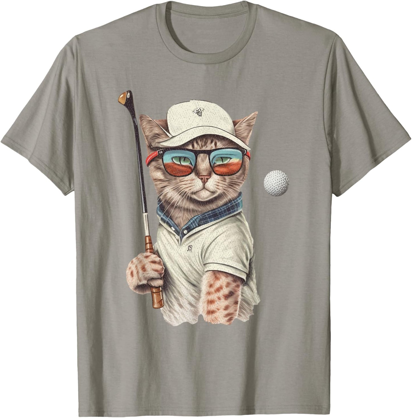 Vintage Retro Cat Playing Golf, Golfer , Kitties Lover T-Shirt - T-Shirt | Sand