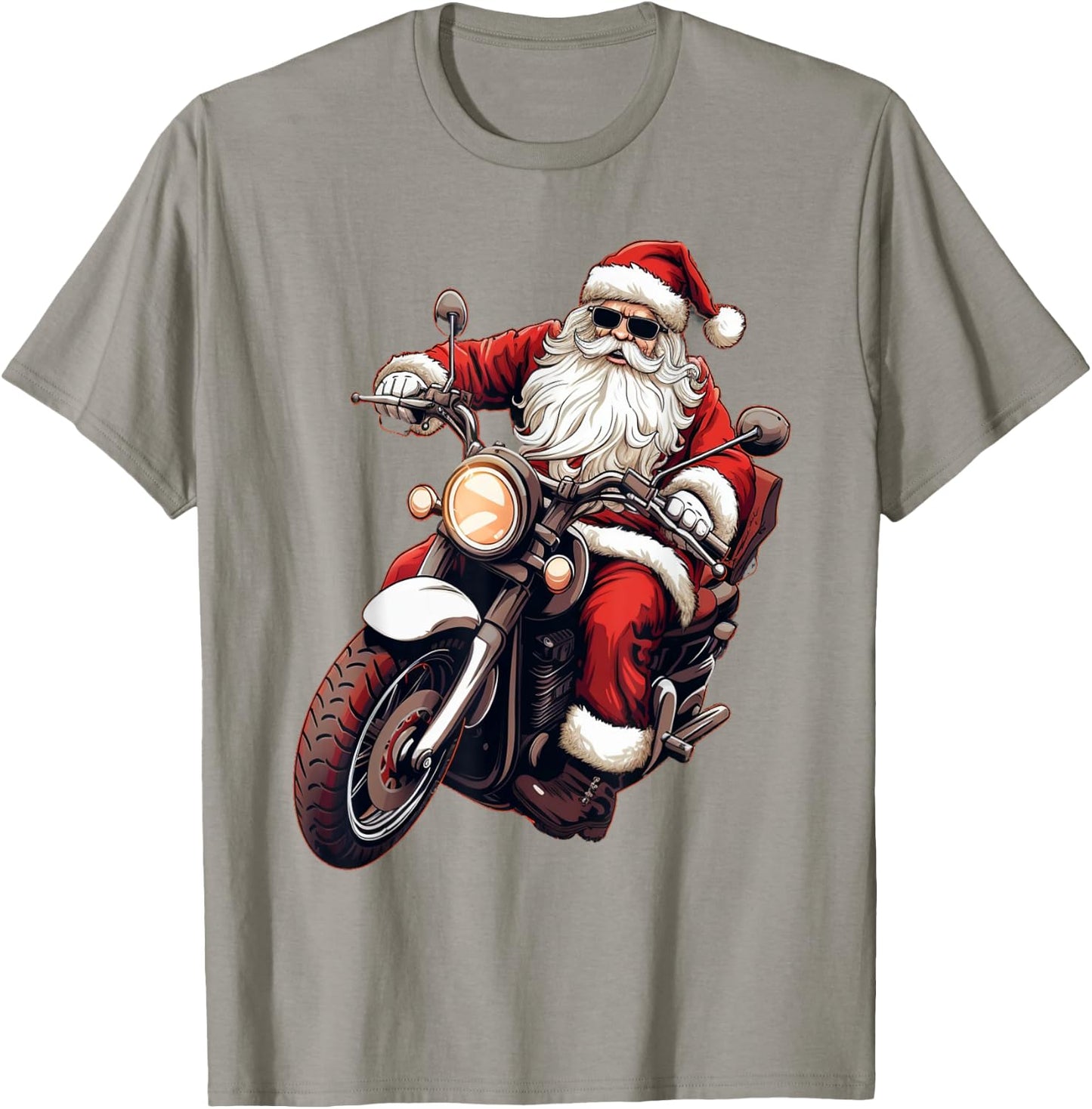 Santa Riding Motorcycle Bike Funny Christmas Biker Xmas T-Shirt - T-Shirt | Sand