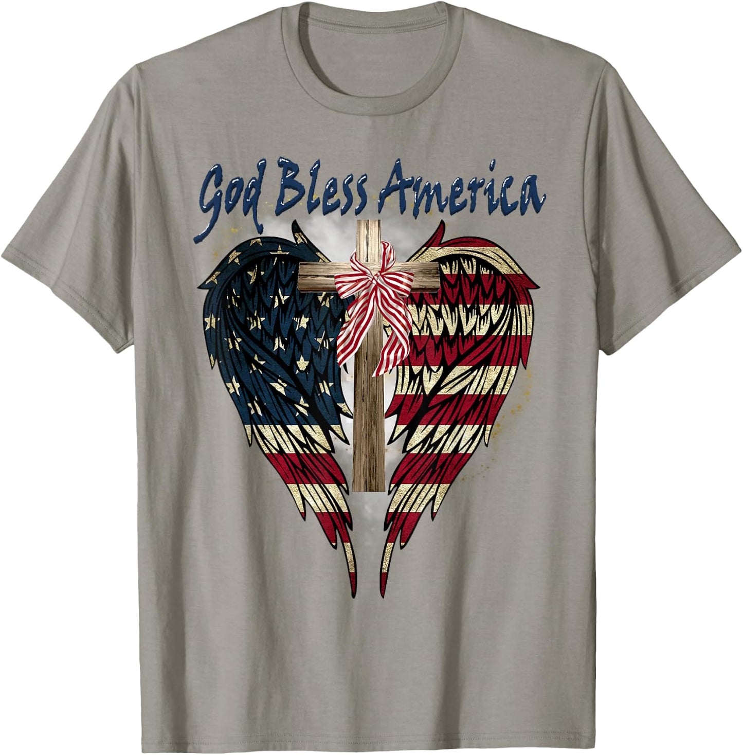 Patriotic American Flag Cross God Bless America 4th July T-Shirt - T-Shirt | Sand