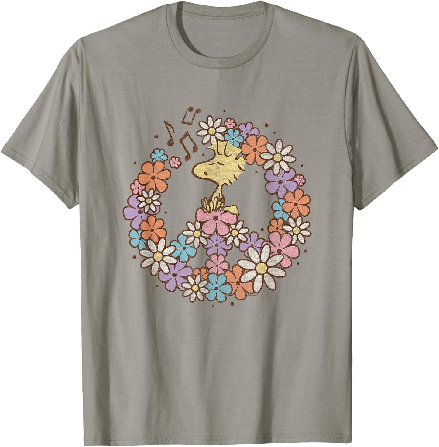 Peanuts - Woodstock Floral Peace Sign T-Shirt - T-Shirt | Sand