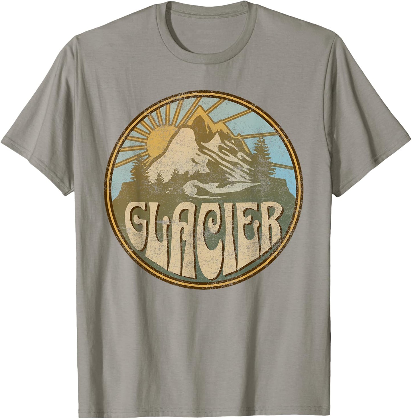 Glacier Montana Nature Mountains Hiking Outdoors Vintage T-Shirt - T-Shirt | Sand
