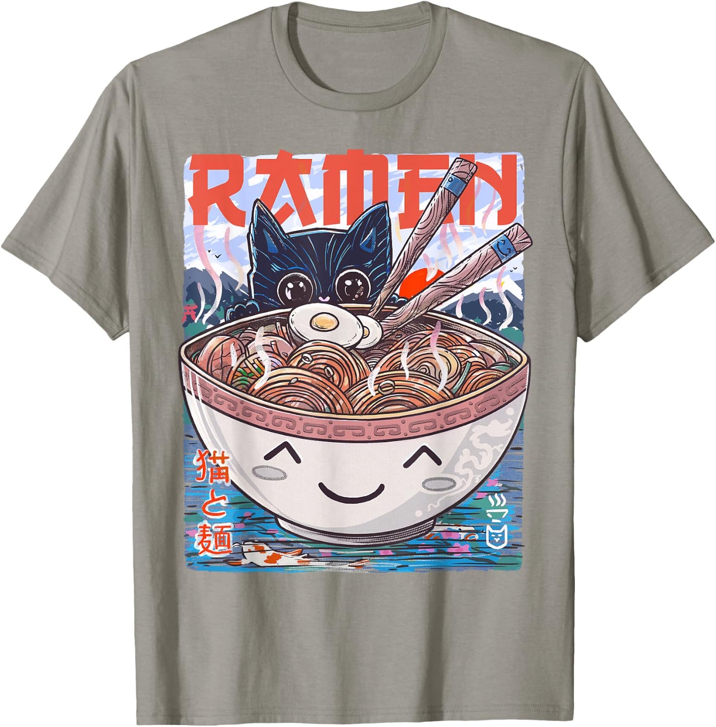 Ramen Noodles Anime Cat T-Shirt - T-Shirt | Sand