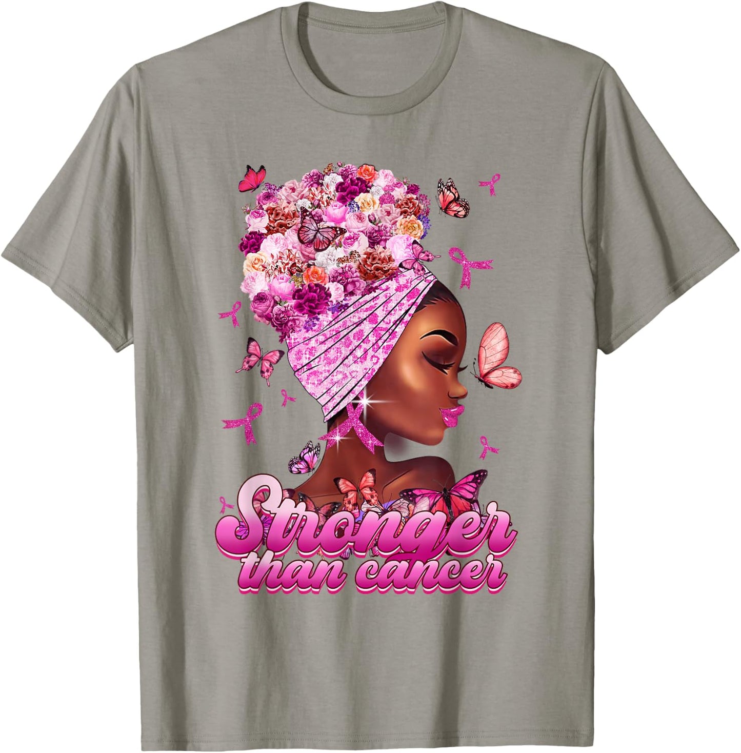 Black Women Queen Stronger Than Breast Cancer Pink Ribbon T-Shirt - T-Shirt | Sand
