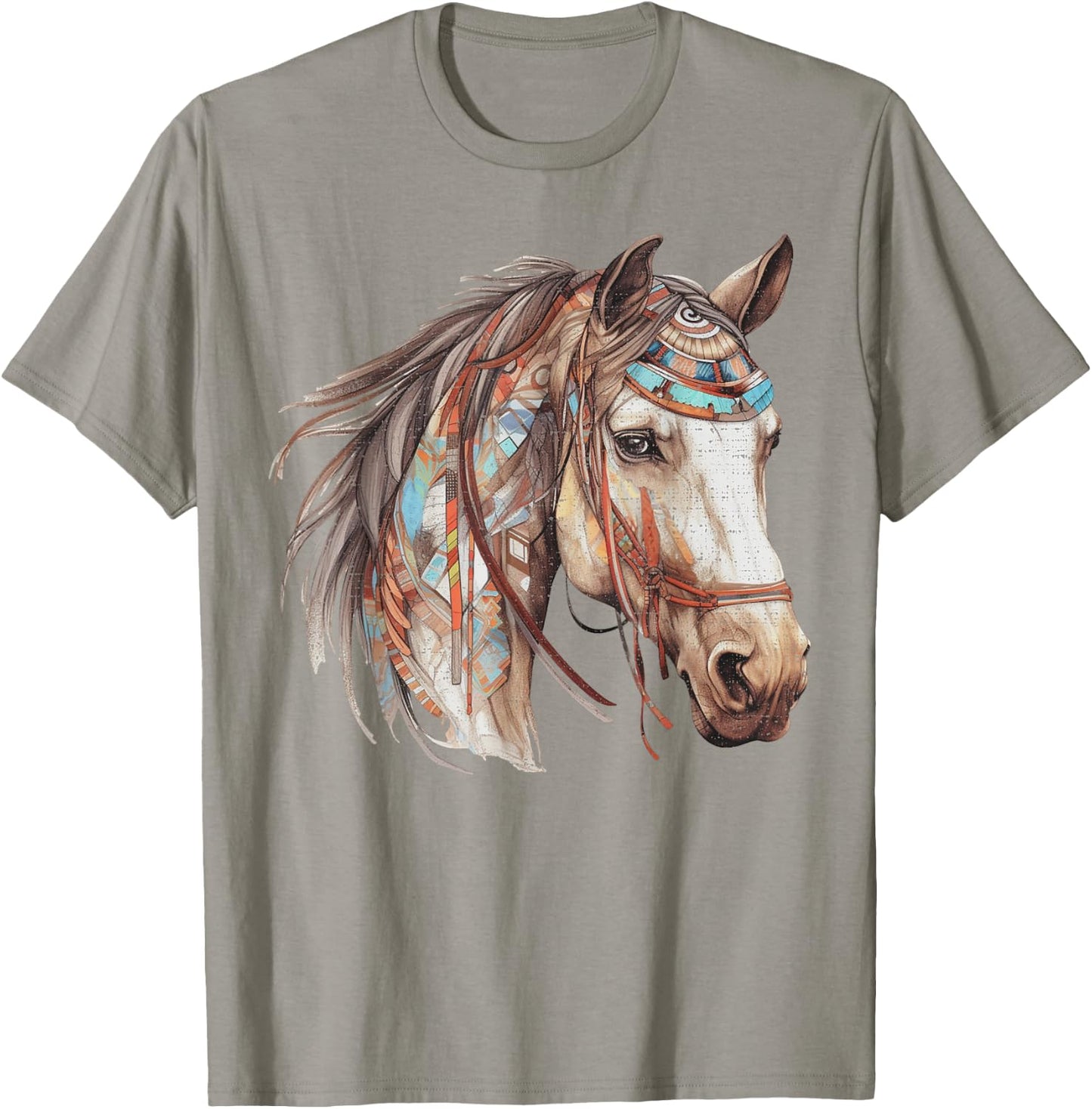 Horse Tribal Abstract Art Native American Geometric Horses T-Shirt - T-Shirt | Sand
