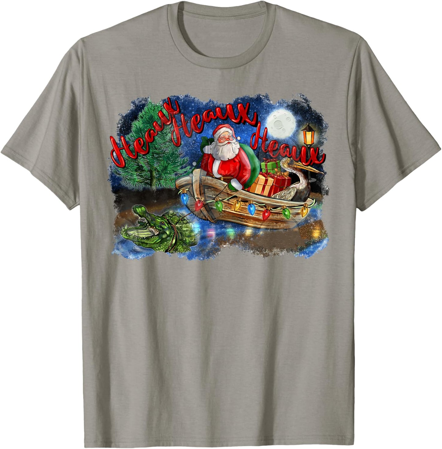 Santa Alligator Heaux Heaux Heaux Christmas Xmas Holiday T-Shirt - T-Shirt | Sand