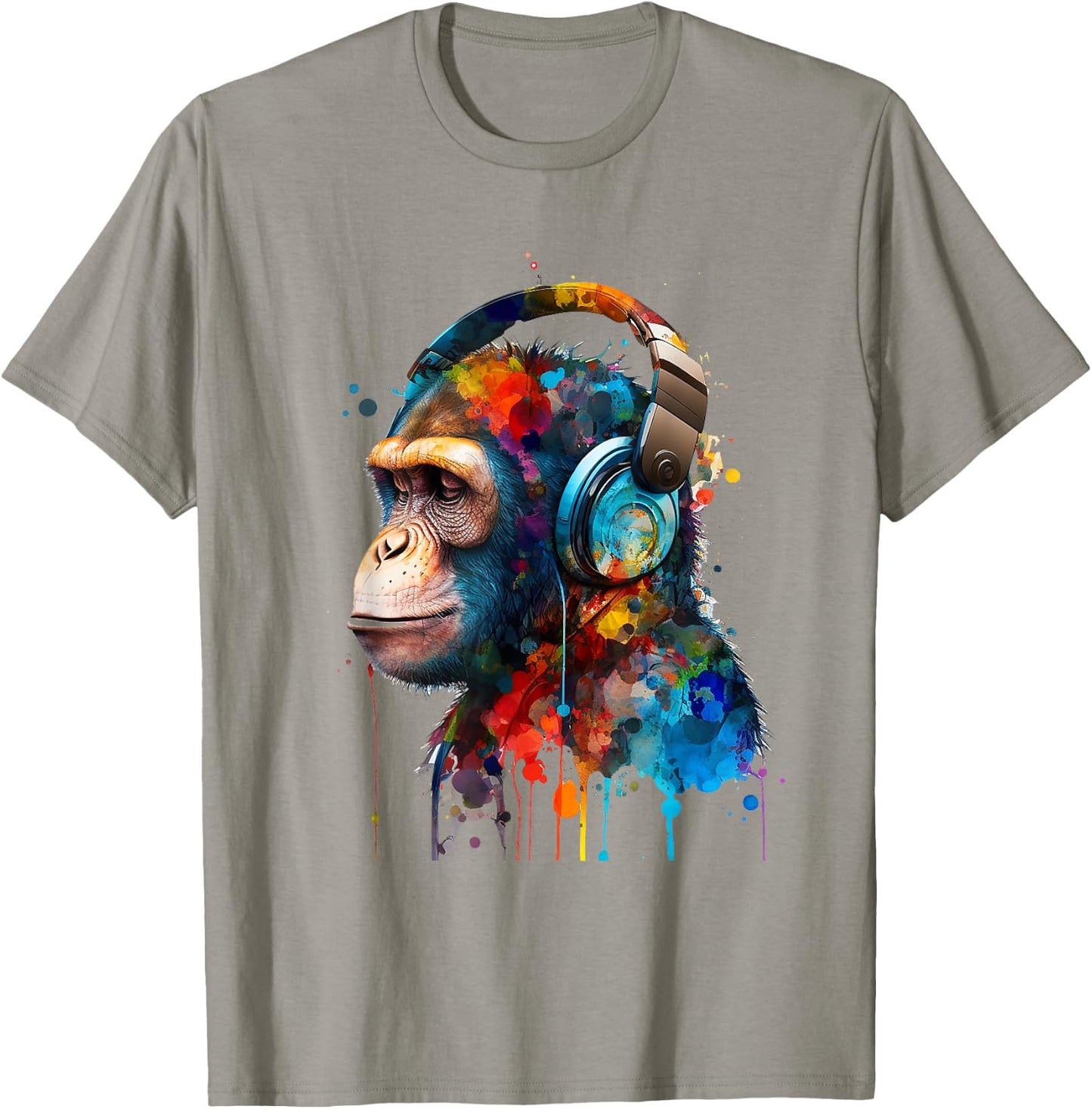 Monkey Wildlife Animal Monkey Lover Cute Monkey Headphones T-Shirt - T-Shirt | Sand