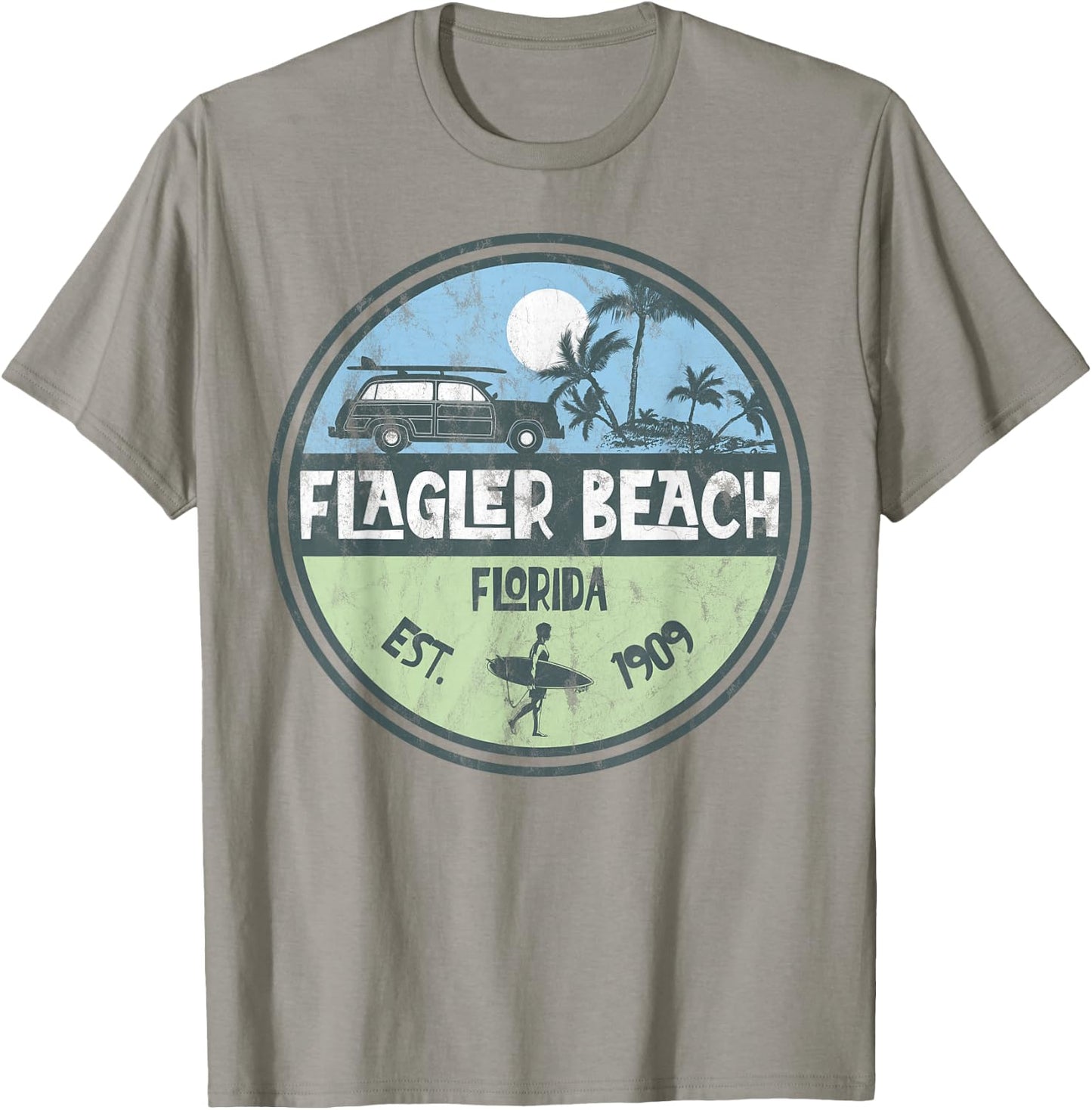 Flagler Beach Florida Wagon Beach Palms Surfer Vintage Women Kids T-Shirt - T-Shirt | Sand