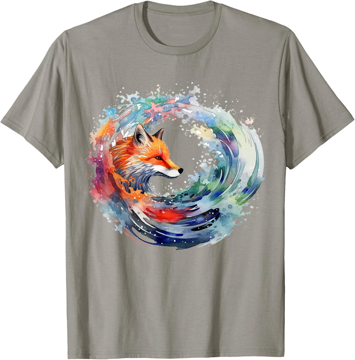 Fox Artwork | Wave Colorful Animal Motif Fox T-Shirt - T-Shirt | Sand