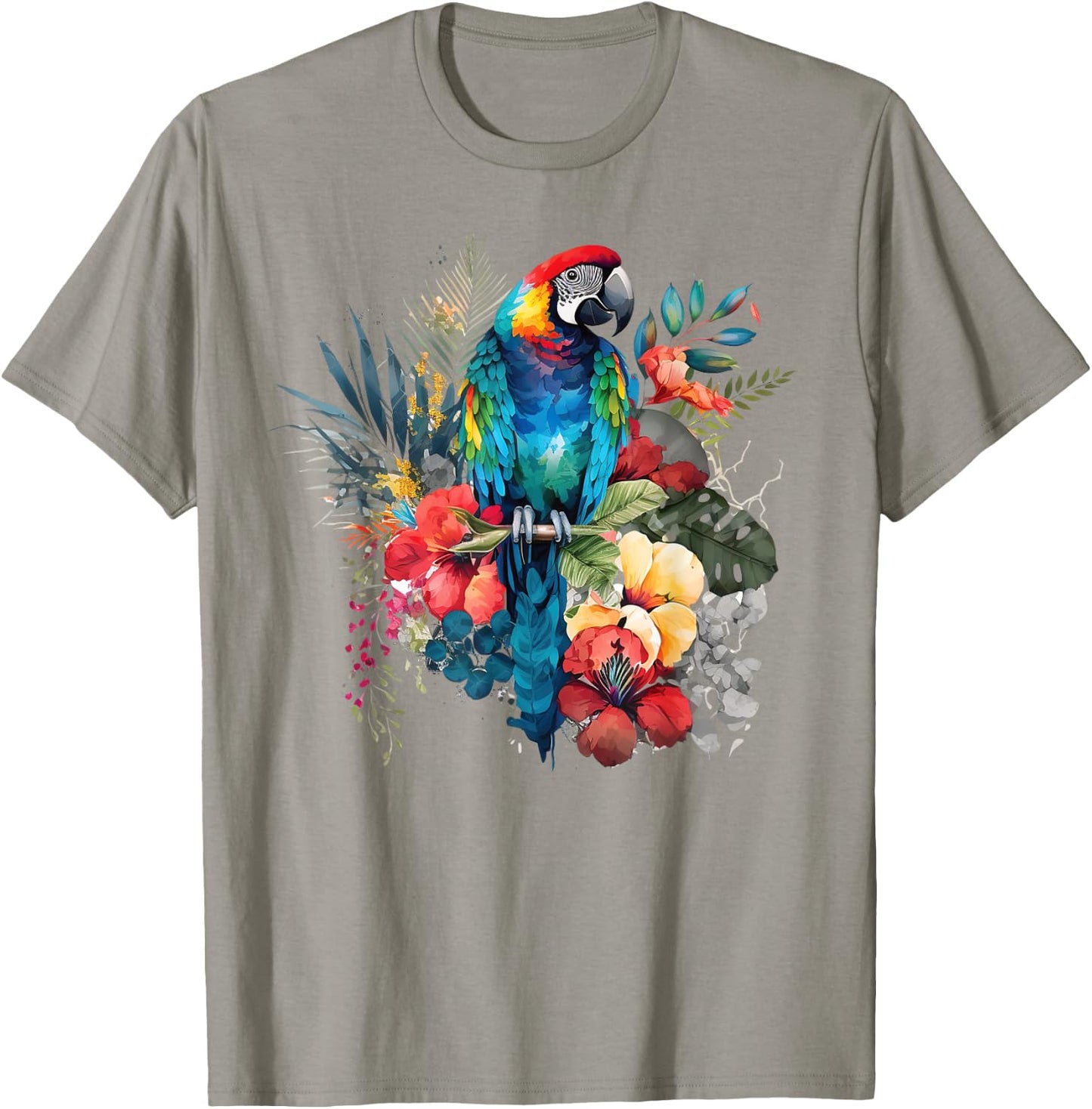 Parrot Tropical Bird Vacation Beach Vintage Flower Hawaiian Women Kids T-Shirt - T-Shirt | Sand