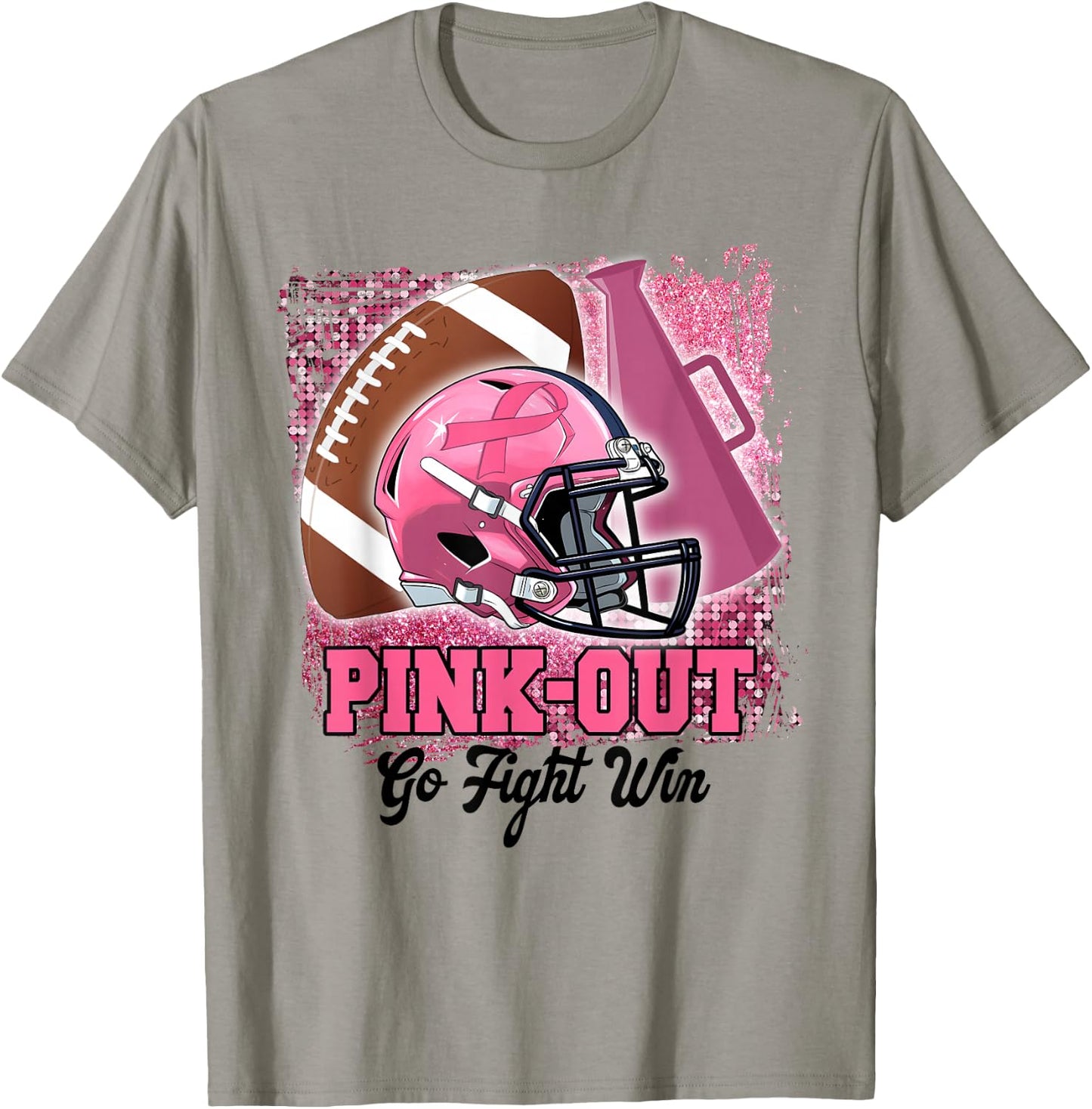 Pink Out Go Fight Win Football Cheer Band Mom Breast Cancer T-Shirt - T-Shirt | Sand