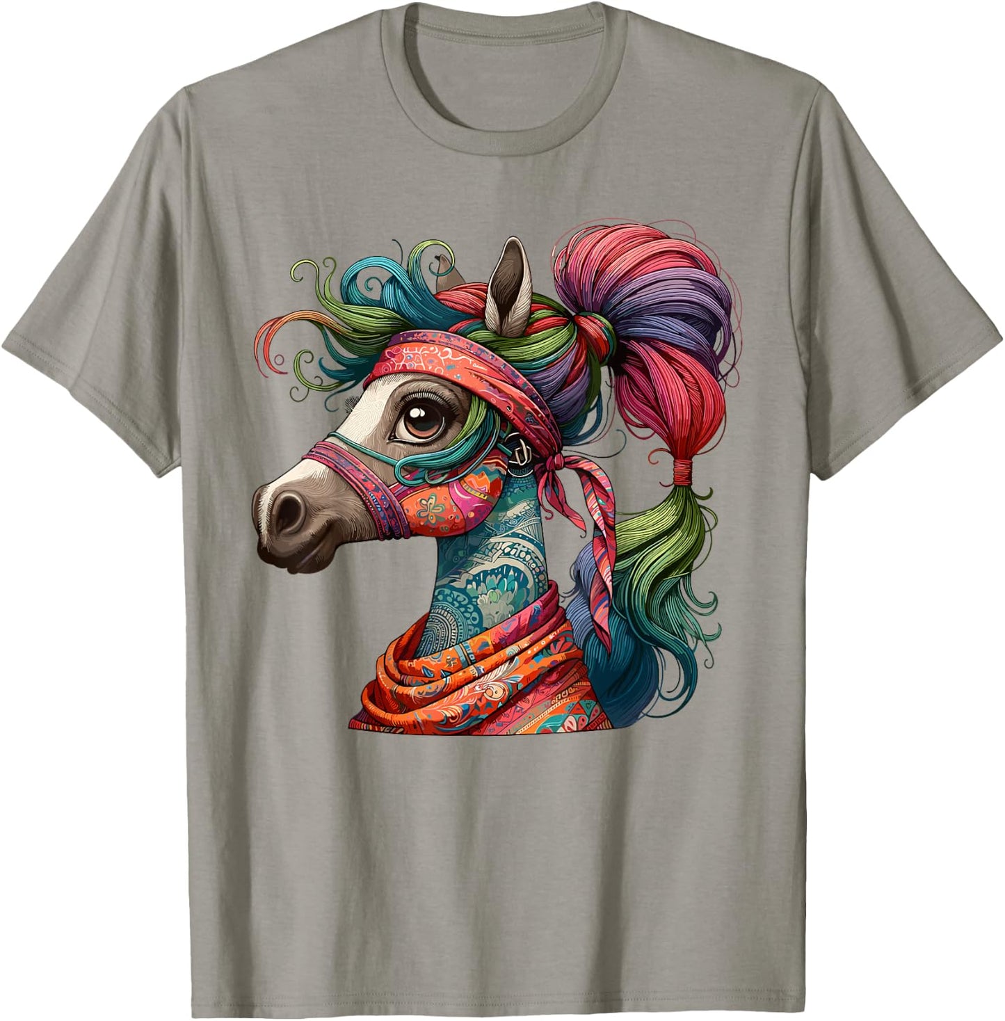 Graceful Horse with Bandana, Stunning T-Shirt - T-Shirt | Sand
