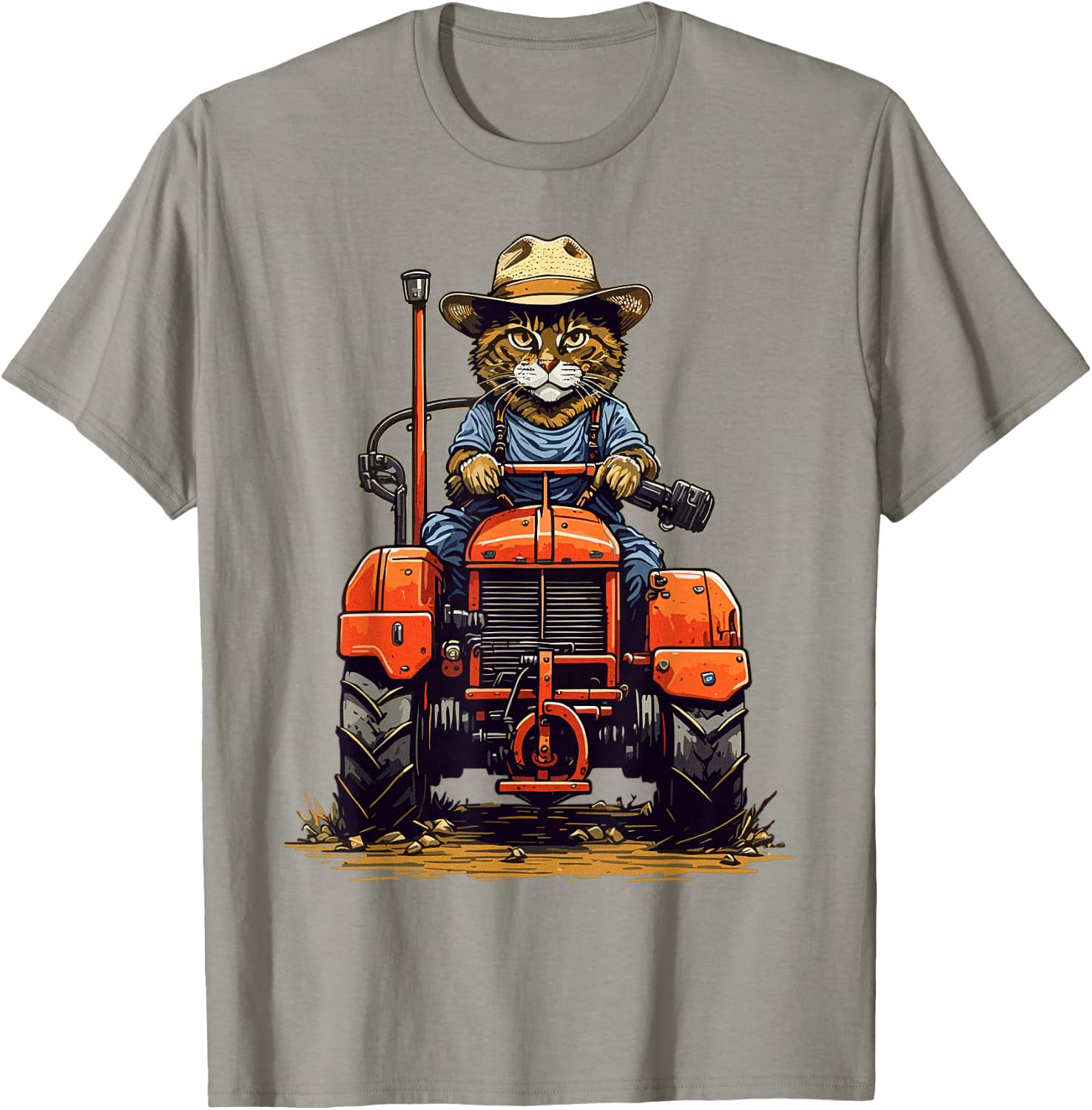 Funny Farm Tractor Lover Cat Farmer Life Cat Driving Tractor T-Shirt - T-Shirt | Sand