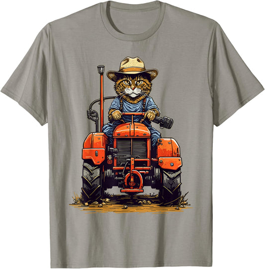 Funny Farm Tractor Lover Cat Farmer Life Cat Driving Tractor T-Shirt - T-Shirt | Sand