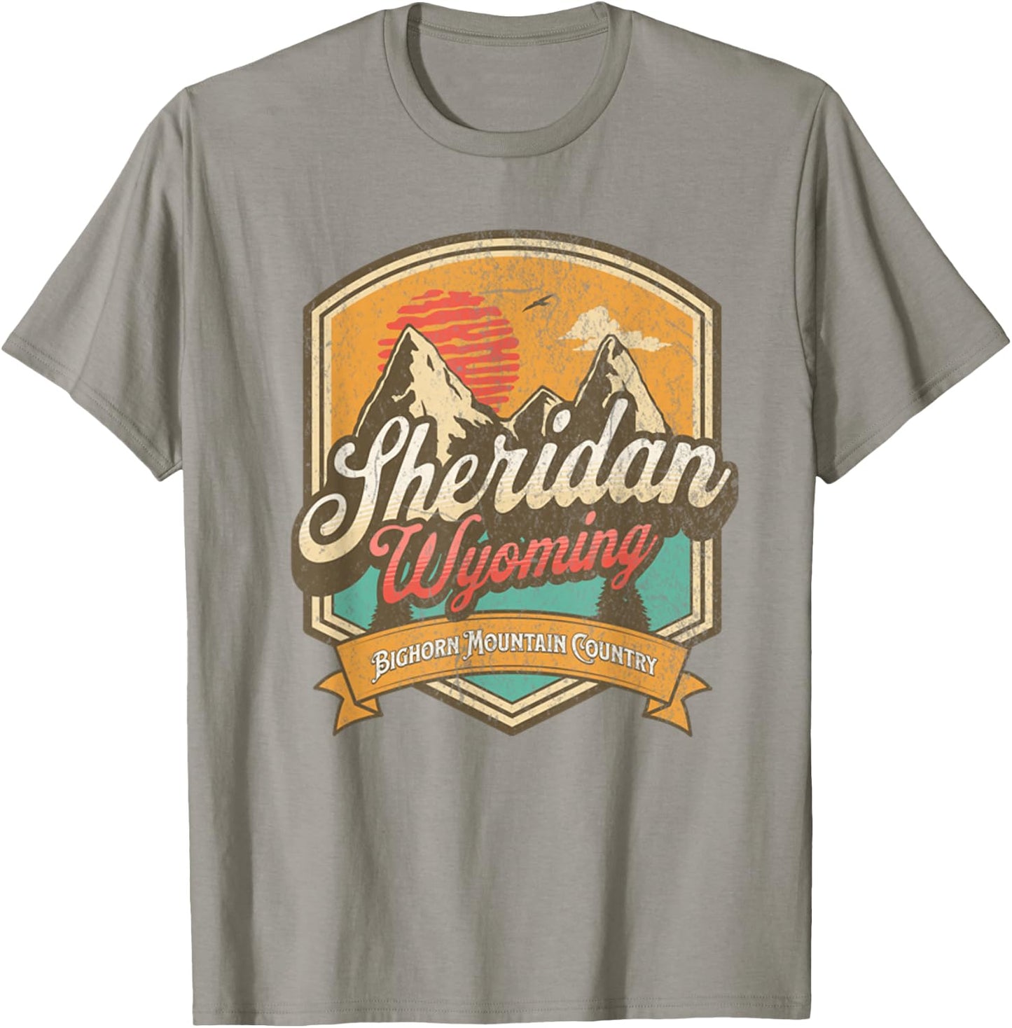 Sheridan, Wyoming Bighorn Mountain Country Logo Emblem T-Shirt - T-Shirt | Sand