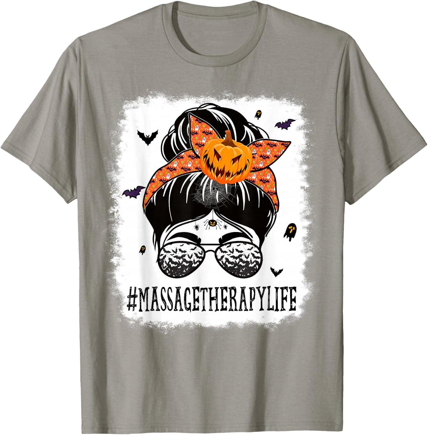 Massage Therapy Messy Bun Spooky Pumpkin Halloween Costume T-Shirt - T-Shirt | Sand