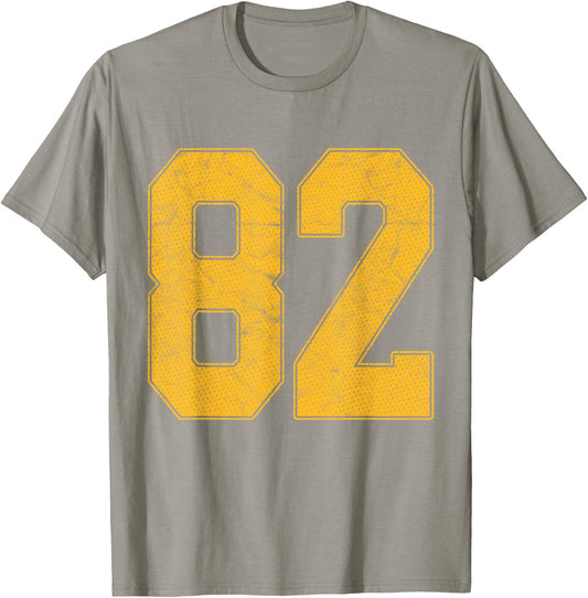 Number 82 Numbered Uniform Sports Team Jersey 82nd Birthday T-Shirt - T-Shirt | Sand
