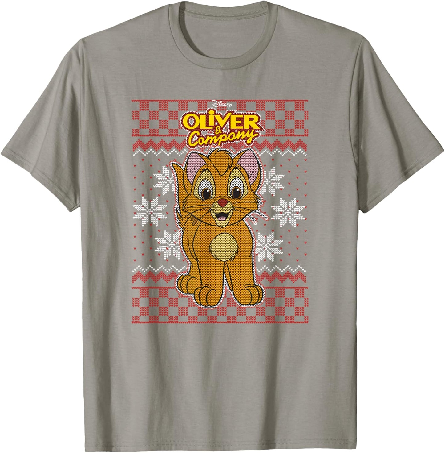 Disney Oliver & Company Christmas Oliver Ugly Sweater Style T-Shirt - T-Shirt | Sand