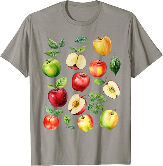 Apple Picking Farmer Apple Varieties Watercolor Farm Fresh T-Shirt - T-Shirt | Sand