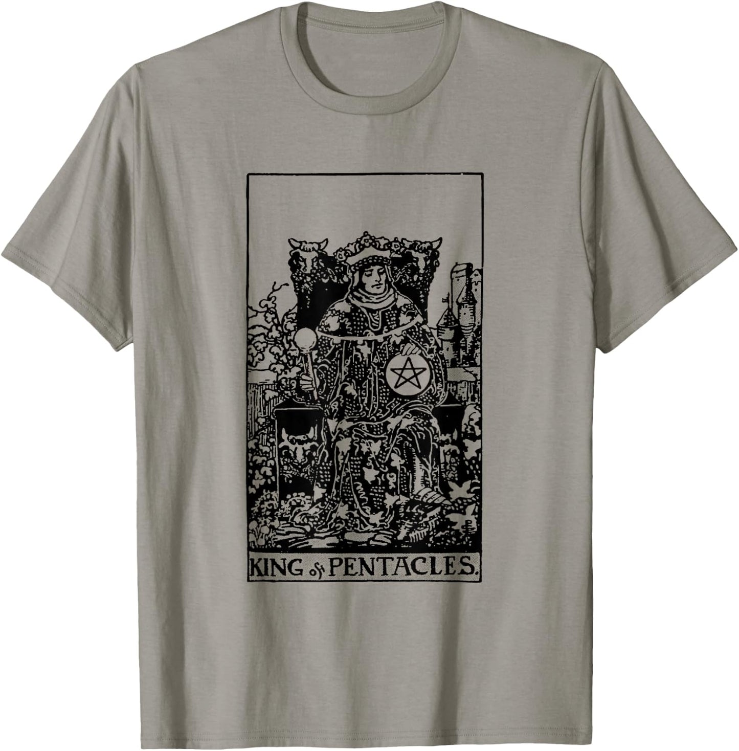 Vintage Tarot Card the Suit of Pentacles King T-Shirt - T-Shirt | Sand