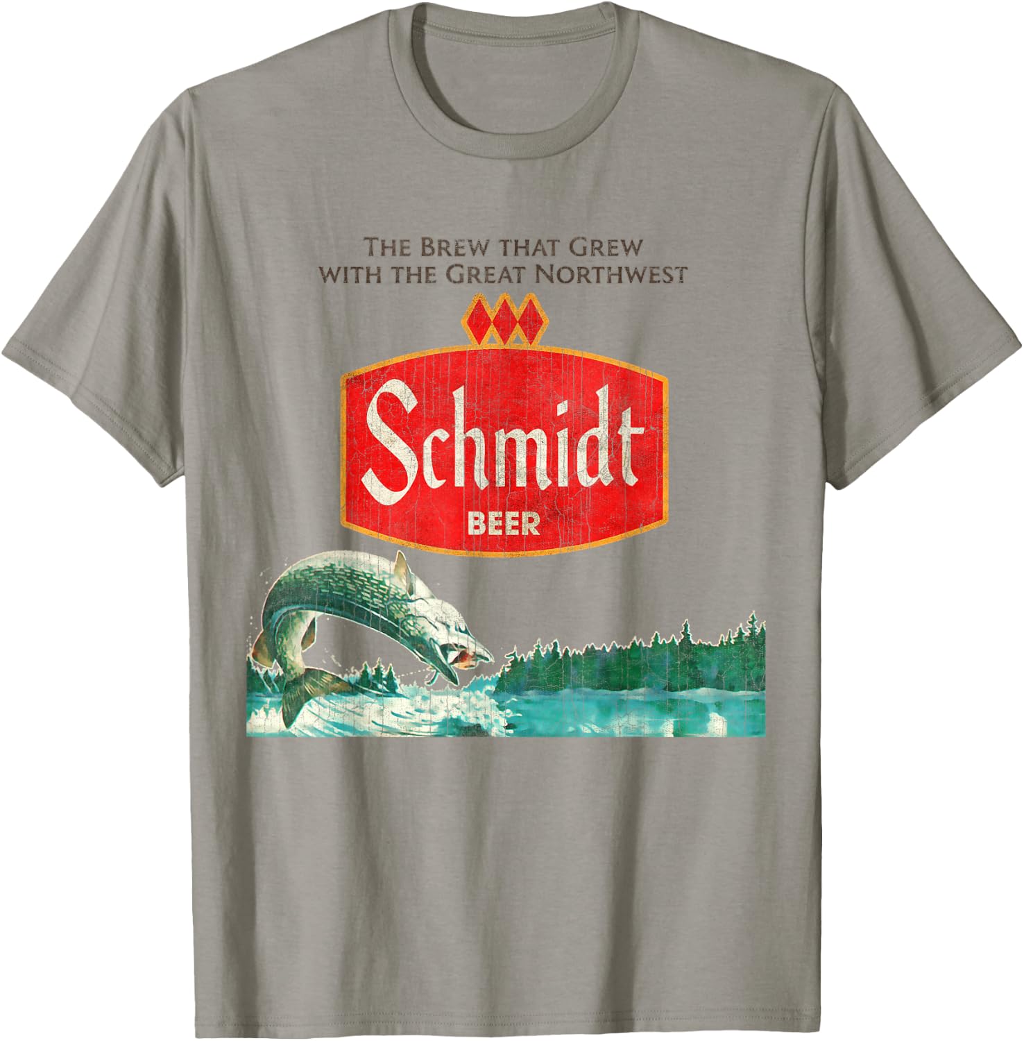 Vintage Schmidt Beer Retro Defunct Fishing Nature Scene T-Shirt - T-Shirt | Sand