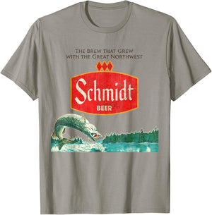 Vintage Schmidt Beer Retro Defunct Fishing Nature Scene T-Shirt - T-Shirt | Sand