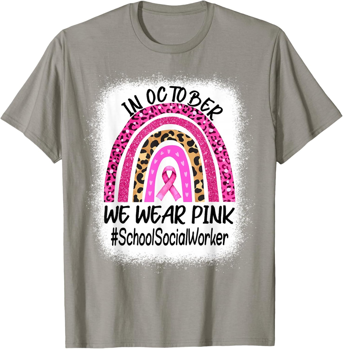 School Social Worker Rainbow Women Breast Cancer Awareness T-Shirt - T-Shirt | Sand