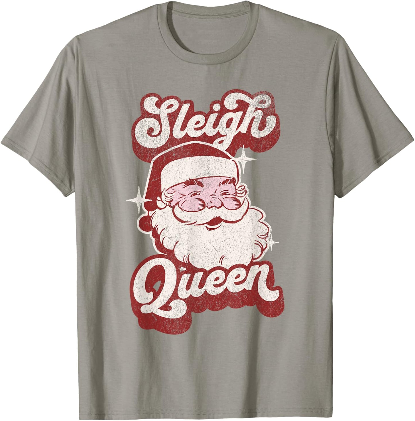 Groovy Retro Funny Pink Christmas Vintage Santa Sleigh Queen T-Shirt - T-Shirt | Sand