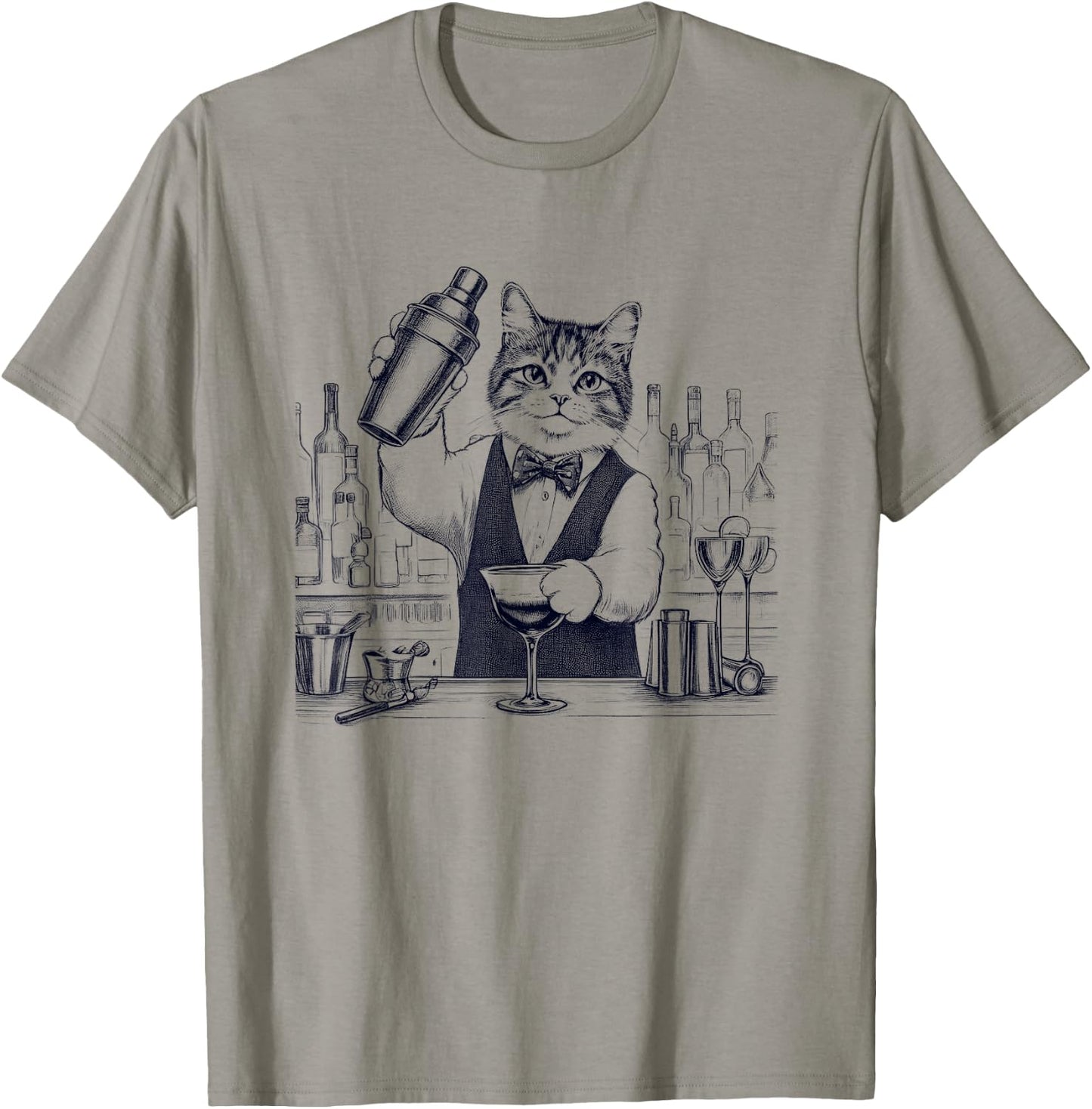 Vintage Retro Bartender Cat Kitten Lover T-Shirt - T-Shirt | Sand