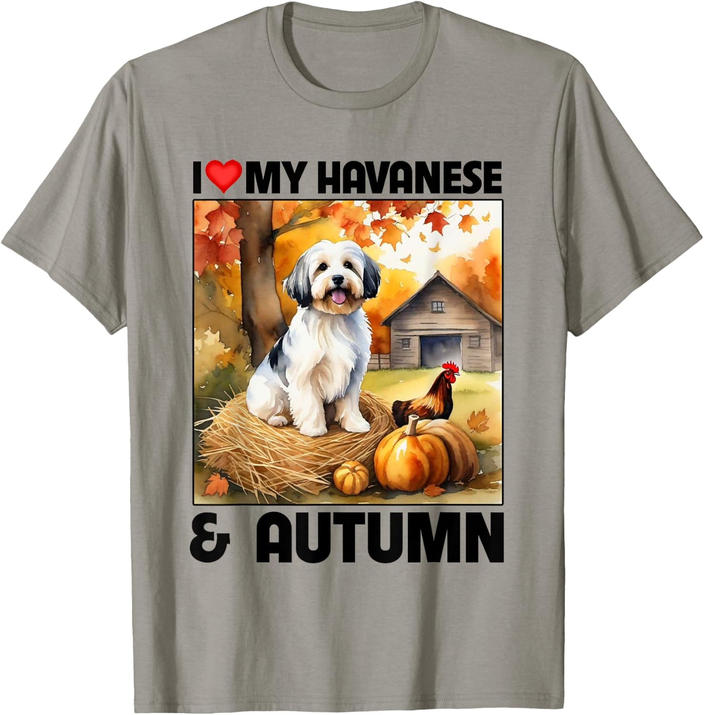 I Love My Havanese and Autumn Fall Leaves Pumpkin Havapoo T-Shirt - T-Shirt | Sand