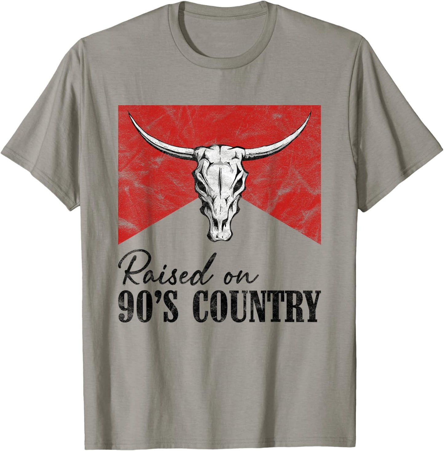 Vintage Western Bull Skull Raised On 90's Country Music T-Shirt - T-Shirt | Sand
