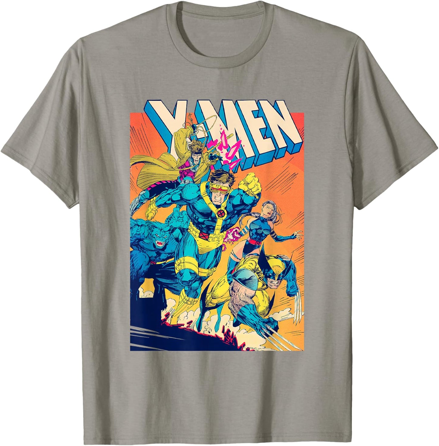 Marvel X-Men Team Rushing Into Battle Vintage Comic Cover T-Shirt - T-Shirt | Sand