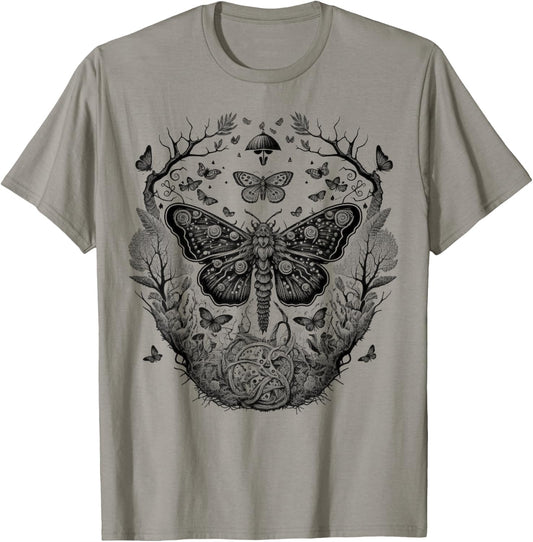 Cute Fairycore Floral Moth Aesthetic Girls Women Graphic T-Shirt - T-Shirt | Sand