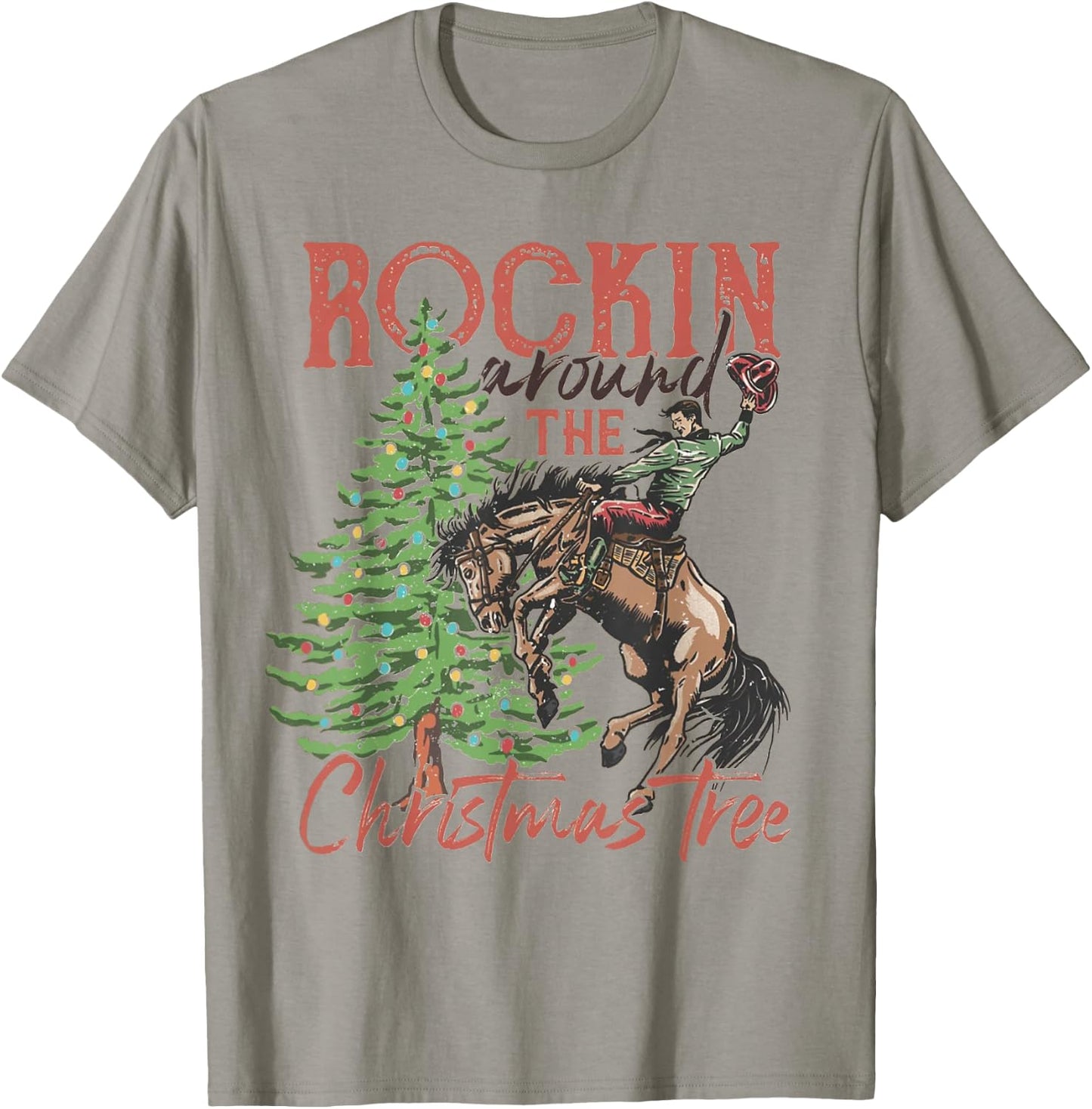 Rocking Around The Christmas Tree Christmas Cowboy Horse T-Shirt - T-Shirt | Sand
