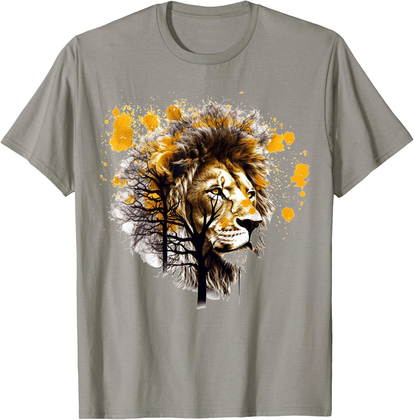 Lion Artwork Tree Colourful Animal Motif Lion T-Shirt - T-Shirt | Sand