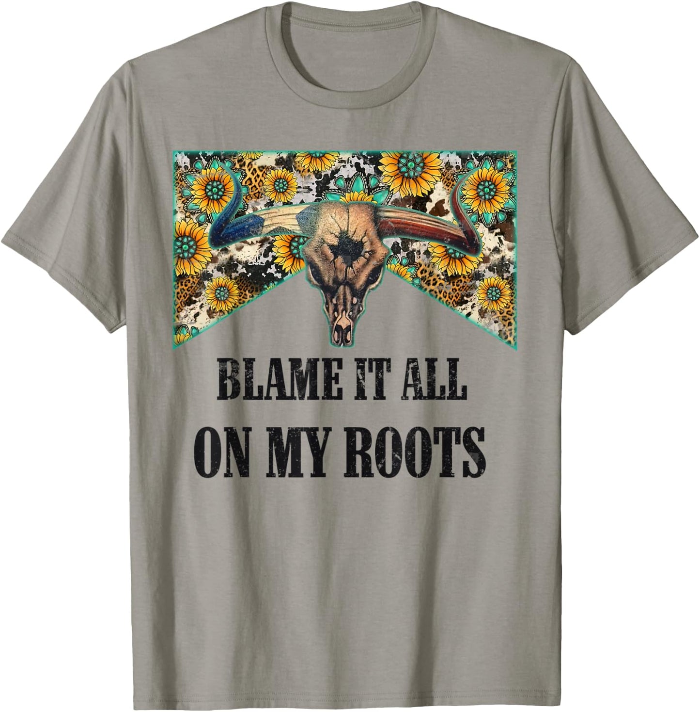 Blame It All On My Roots Vintage Bull Skull Country Music T-Shirt - T-Shirt | Sand