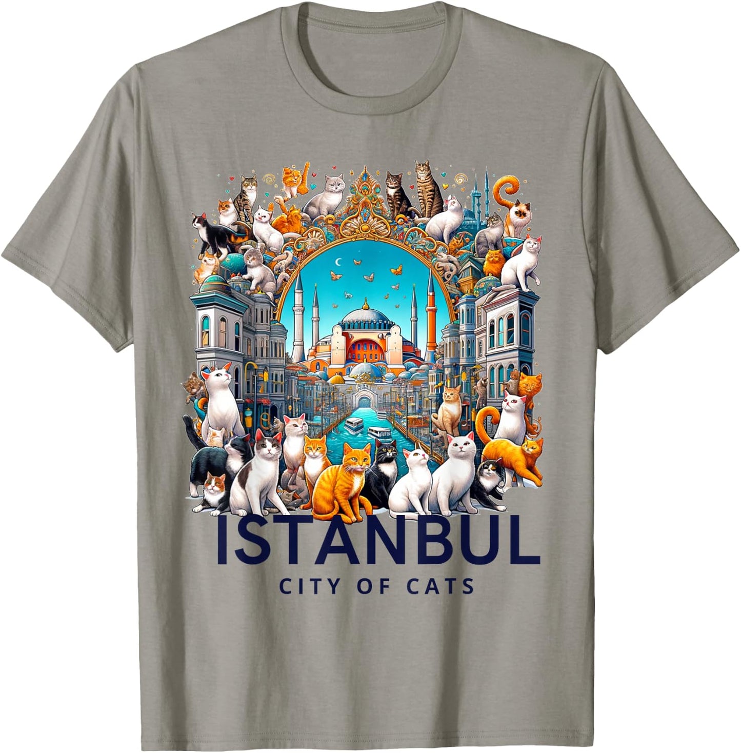 City of Cats, Istanbul - Turkish Art T-Shirt - T-Shirt | Sand