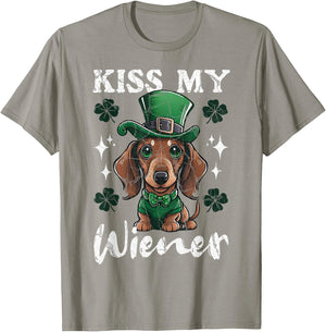 Dachshund Kiss my Wiener Funny St Patricks Day Dog T-Shirt - T-Shirt | Sand