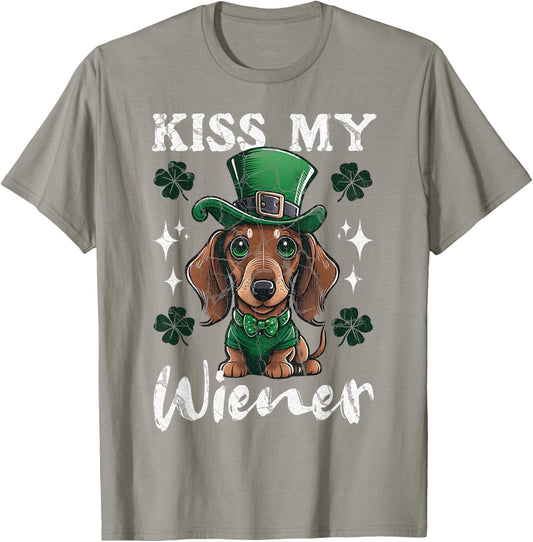 Dachshund Kiss my Wiener Funny St Patricks Day Dog T-Shirt - T-Shirt | Sand
