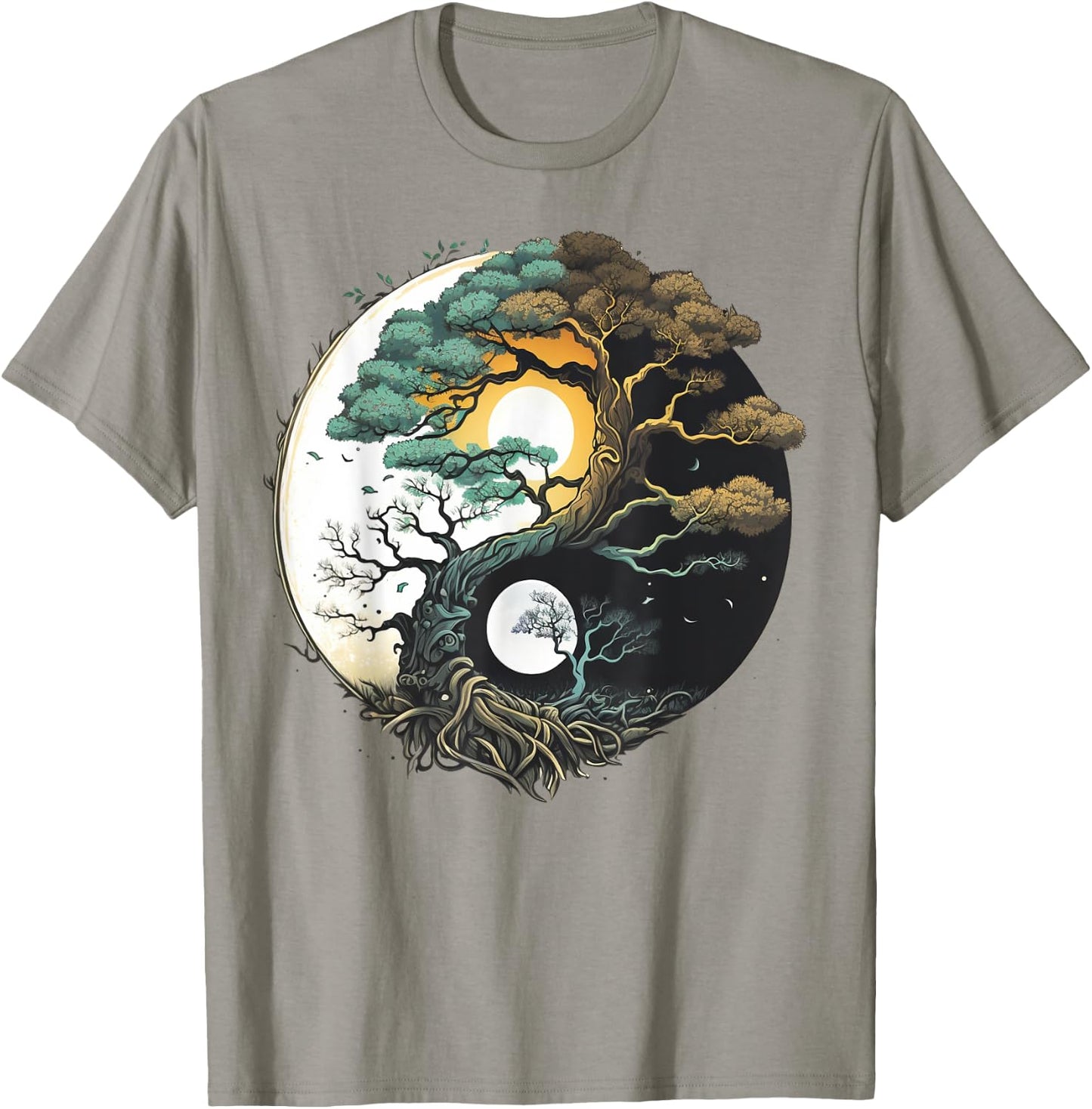 Yin Yang Miniature Tree of Life on Buddhist Bonsai Tree T-Shirt - T-Shirt | Sand