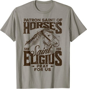 St Eligius Patron Saint of Horses Catholic Saint Horseback T-Shirt - T-Shirt | Sand