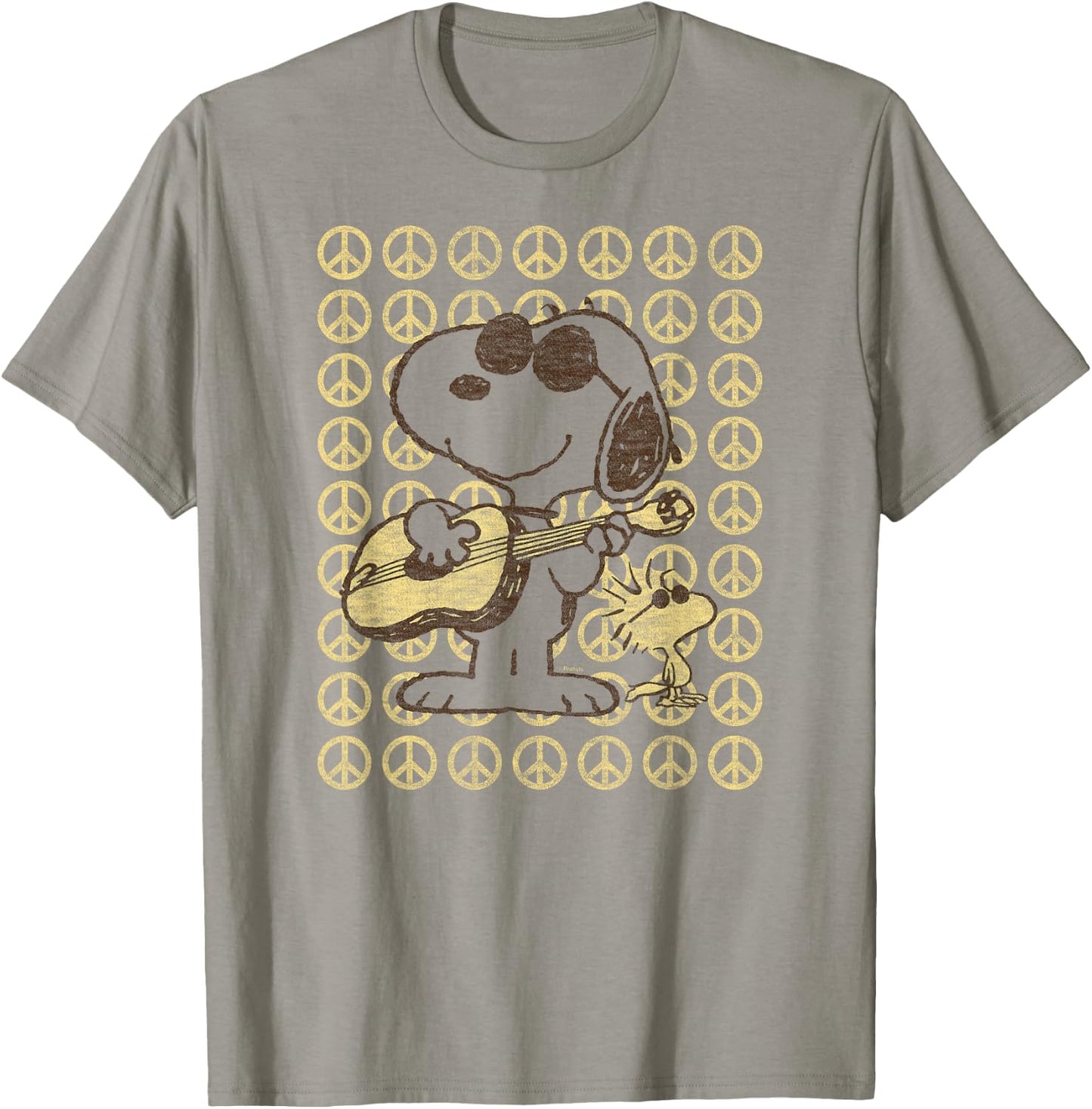 Peanuts - Snoopy Woodstock Guitar & Peace Signs T-Shirt - T-Shirt | Sand