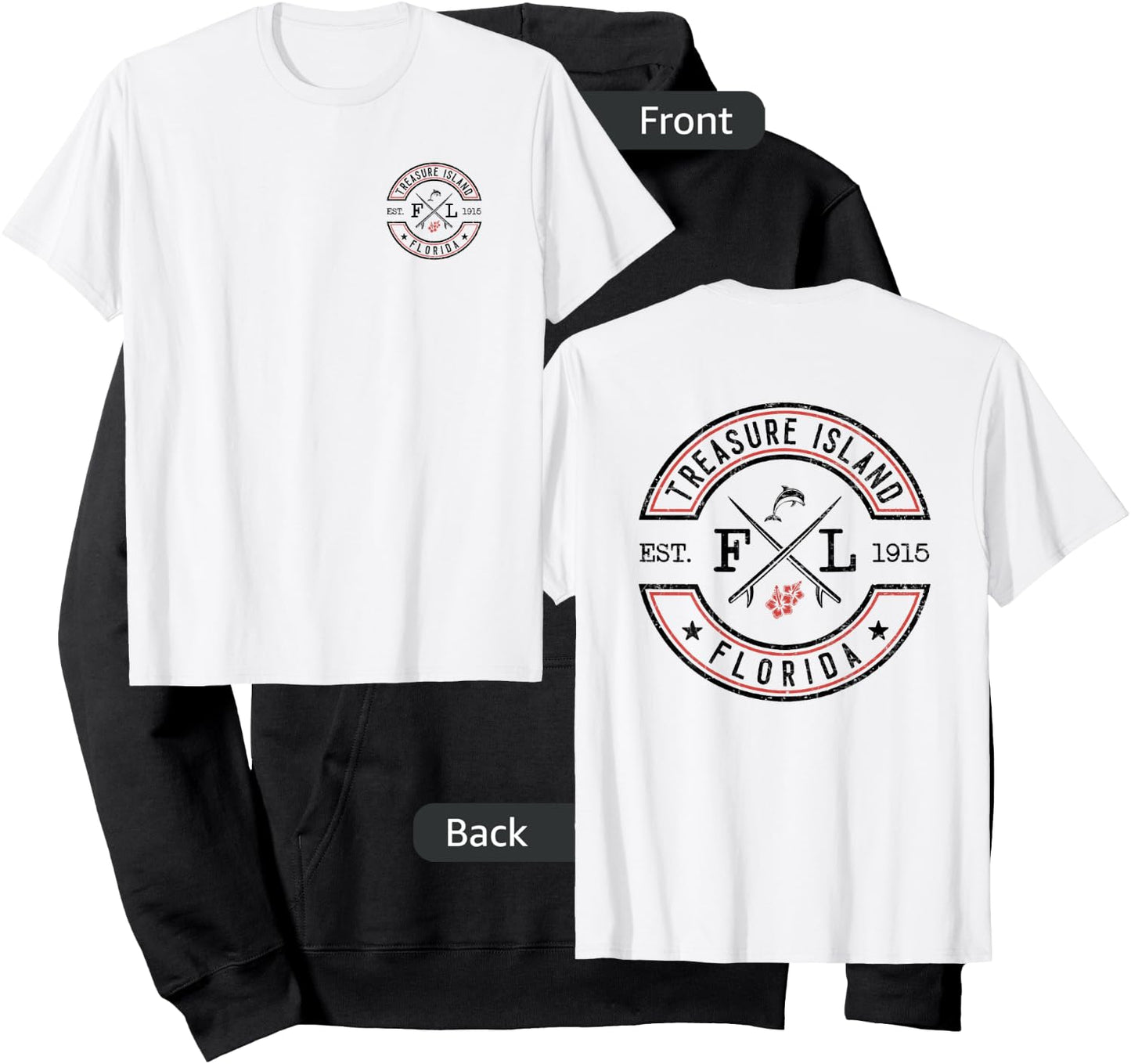Treasure Island Florida FL Retro Surfer Front & Back Hoodie - Hoodie | Black